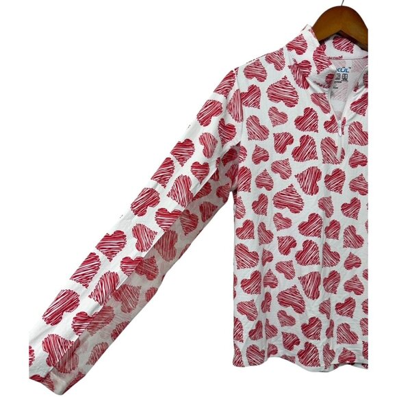 IBKUL Women's Millie Long Sleeve Top 1/4 Zip Mock Neck Hearts UPF 50+ EUC Size L - Picture 3 of 8
